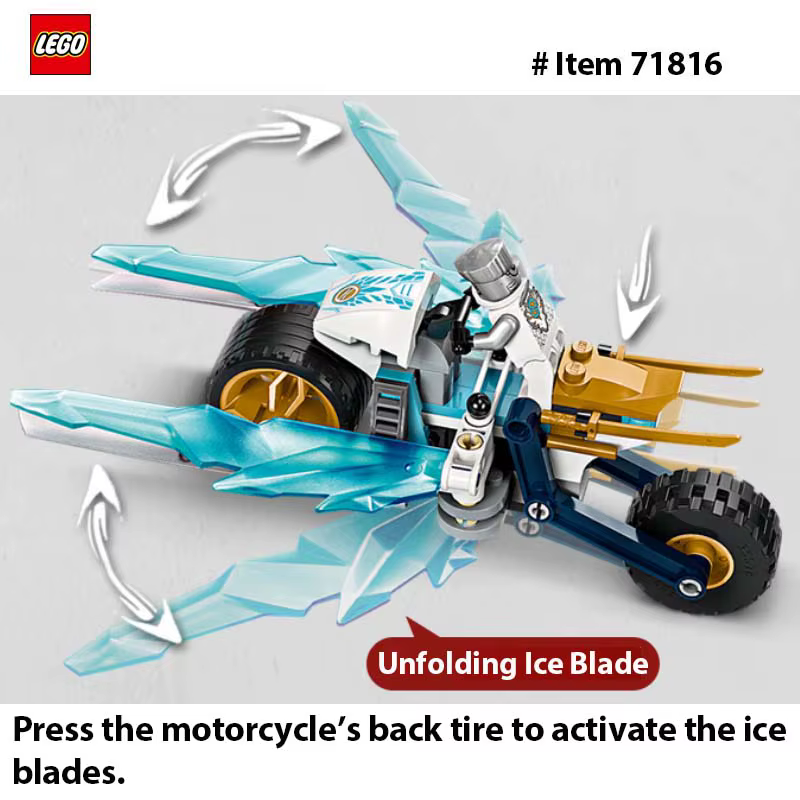 Jouet de moto de glace LEGO 71816 NINJAGO Zane, modèle de véhicule unisexe inclus, cadeau de ninja pour les enfants de 7 ans, 1 figurine