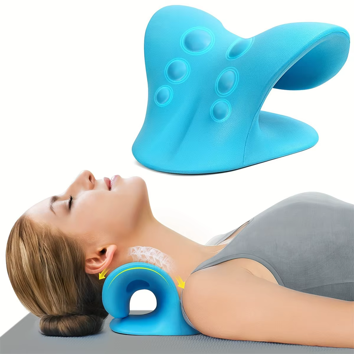 Oreiller relaxant pour le cou et les épaules en forme de C, dispositif de traction cervicale pour le soulagement de la douleur TMJ et l'alignement de la colonne cervicale, chiroprat
