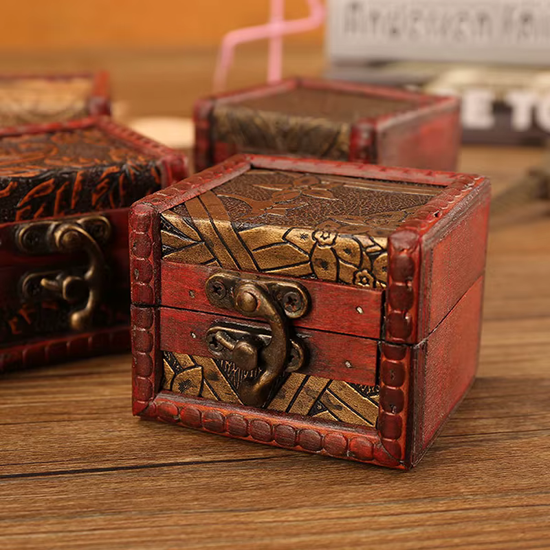 Boîte à bijoux en bois Vintage de Style chinois avec serrure