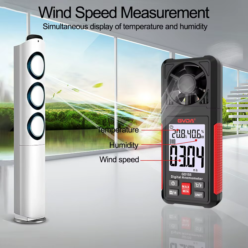 GVDA-Anémomètre numérique avec écran LCD rétro4.2, mesure de la vitesse du vent, mesure de la température et du refroidissement éolien, GDaxes