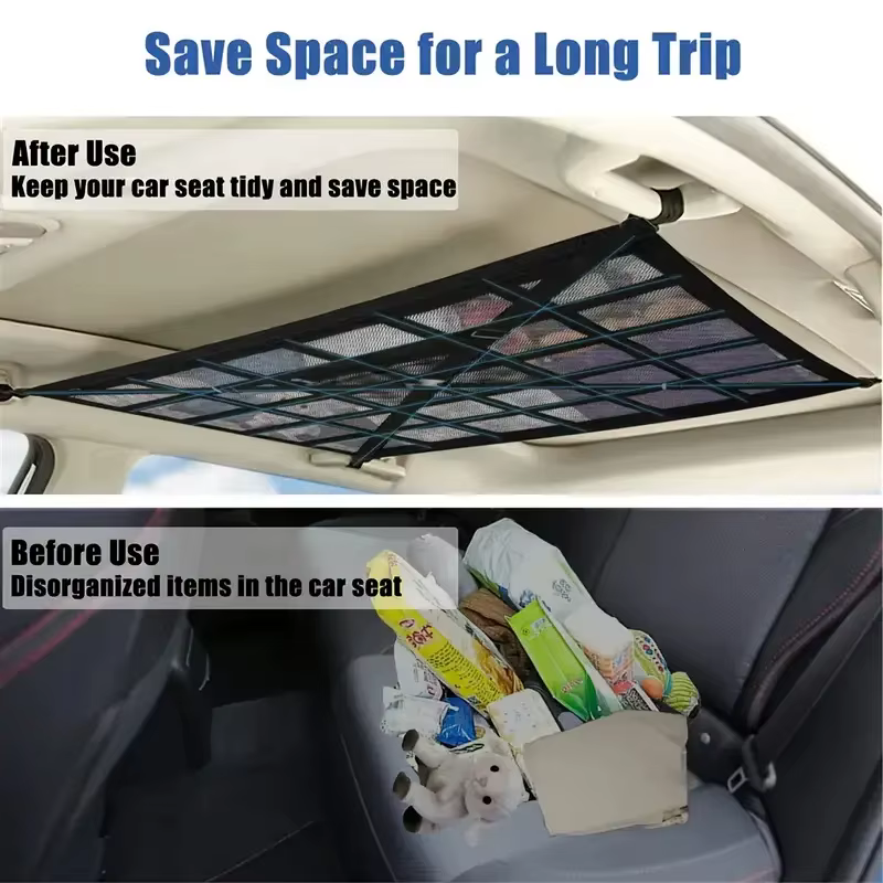Filet de rangement universel pour toit de voiture, sac organisateur en maille pour camping-car, anti-affaissement, pour SUV, fourgonnette, camping, cabine