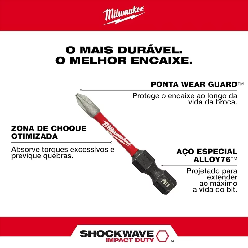 MILWAUKEE Shockwave 2 "ensemble d'embouts de tournevis 15 pièces HSS robuste résistant à l'usure accessoires pour outils électriques 48-32-5004
