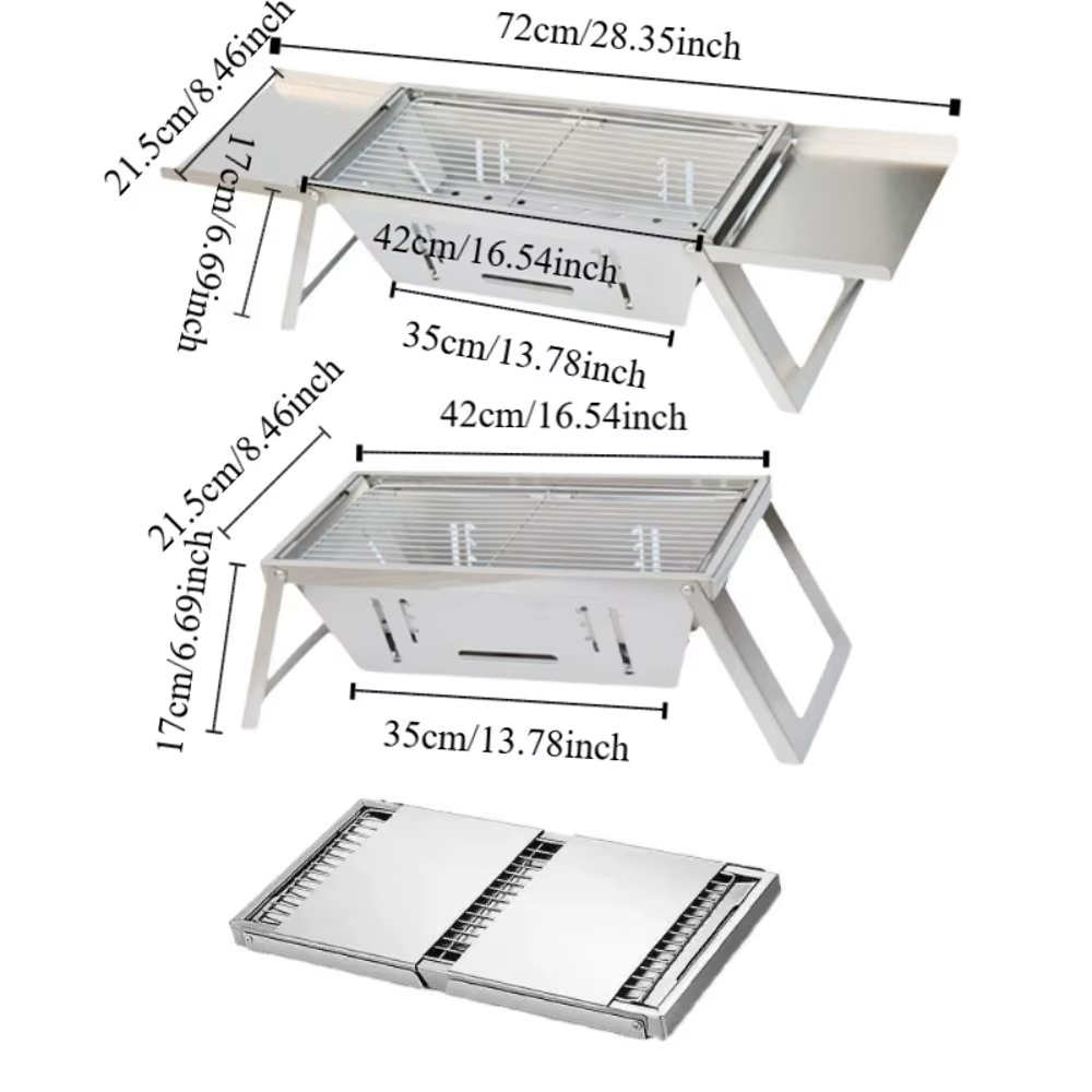 Barbecue pliable en acier inoxydable Réglage de la chaleur réglable Grille extensible