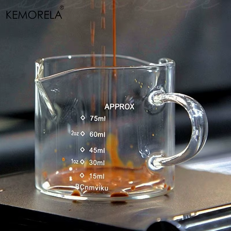 Tasse à mesurer en verre avec poignée, tasse à lait expresso, tasse de cuisine avec échelle, récipient précis pour la cuisson du Barista, 75/150ML