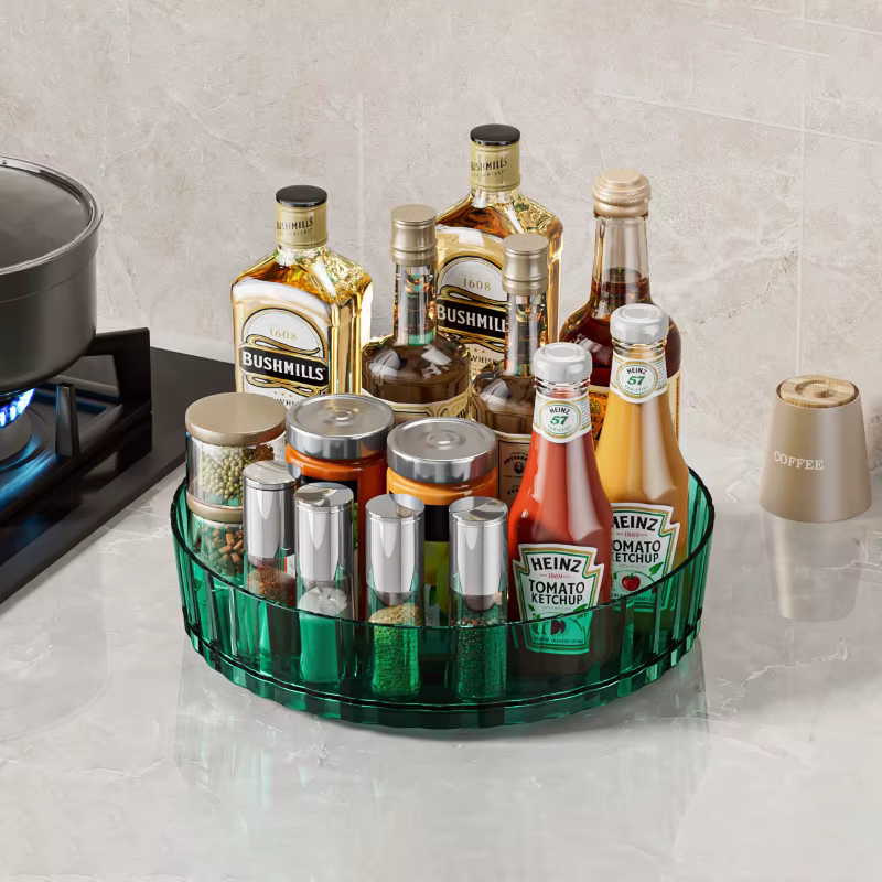 Étagère à épices rotative pour cuisines domestiques, plateau de rangement multifonctionnel pour bouteilles et bocaux à épices, et cosmétiques