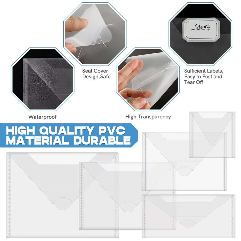 Enveloppes de rangement en plastique avec étiquettes autocollantes colorées pour stocker organiser les timbres de matrices de découpe