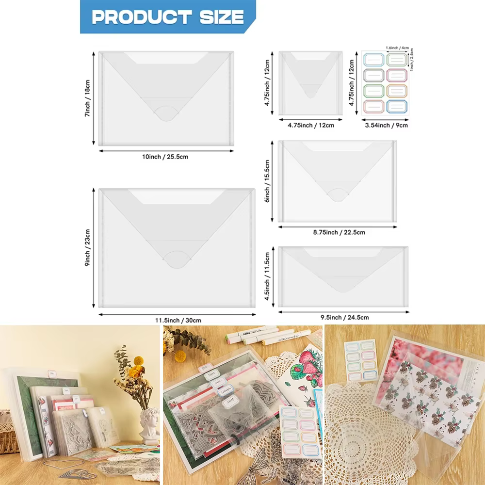 Enveloppes de rangement en plastique avec étiquettes autocollantes colorées pour stocker organiser les timbres de matrices de découpe
