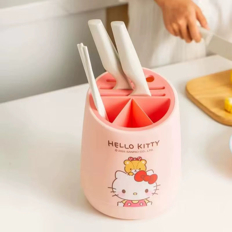Support de rangement pour couteaux de cuisine Hello Kitty, avec porte-baguettes intégré et égouttoir, bloc à couteaux