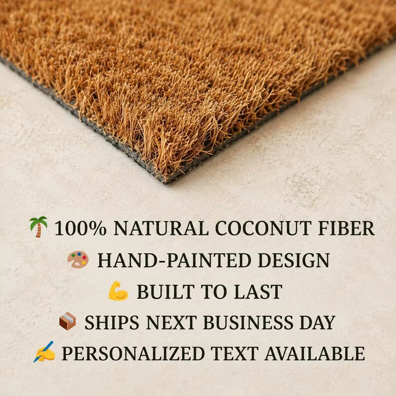 Tapis de porte personnalisé avec nom, aspect fibre de coco, tapis de bienvenue pour la famille et les animaux, antidérapant, pour l'entrée de la maison, décoration extérieure