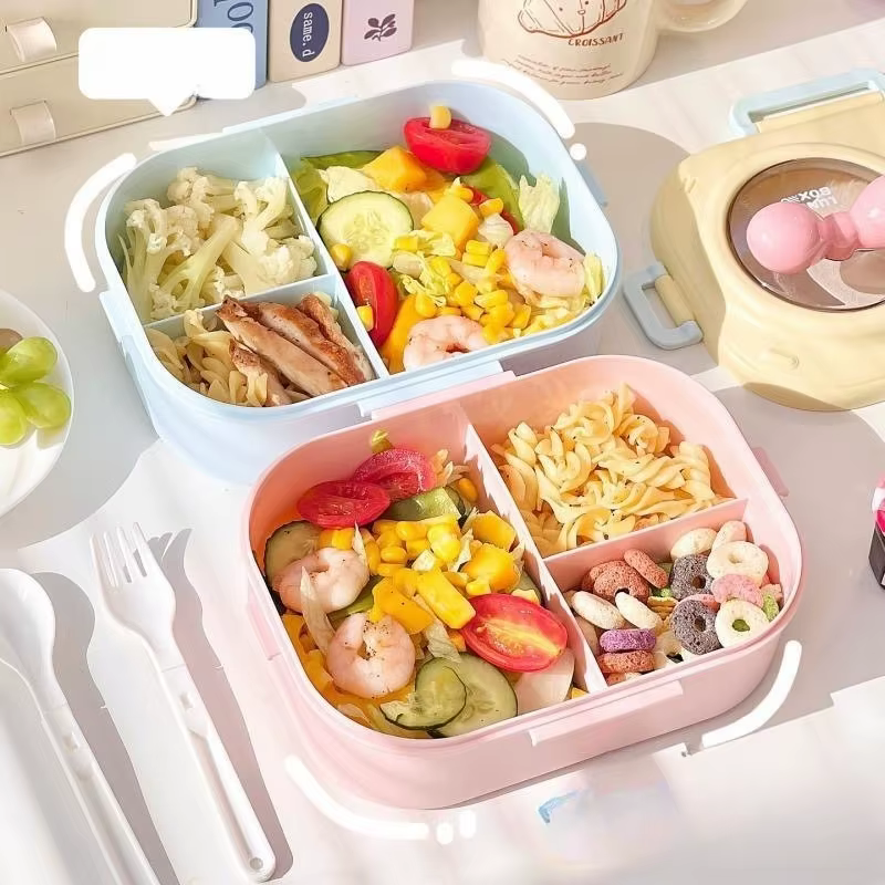 Boîte à Bento à imprimé cœur pour femmes et adolescents – Récipient à déjeuner portable de style macaron