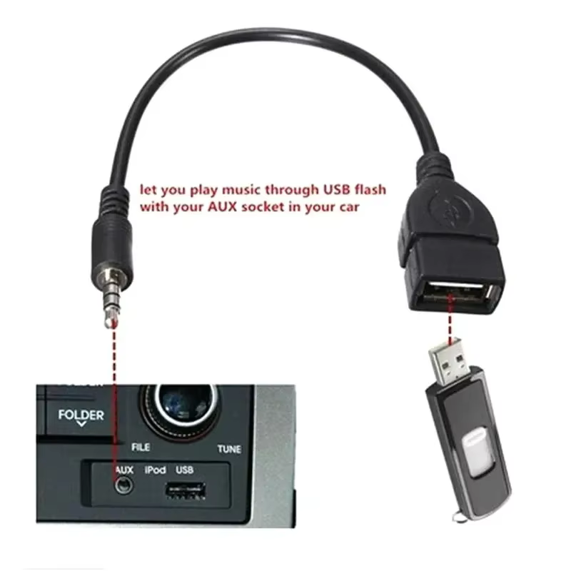 Câble audio Aux de voiture noir 3.5mm vers