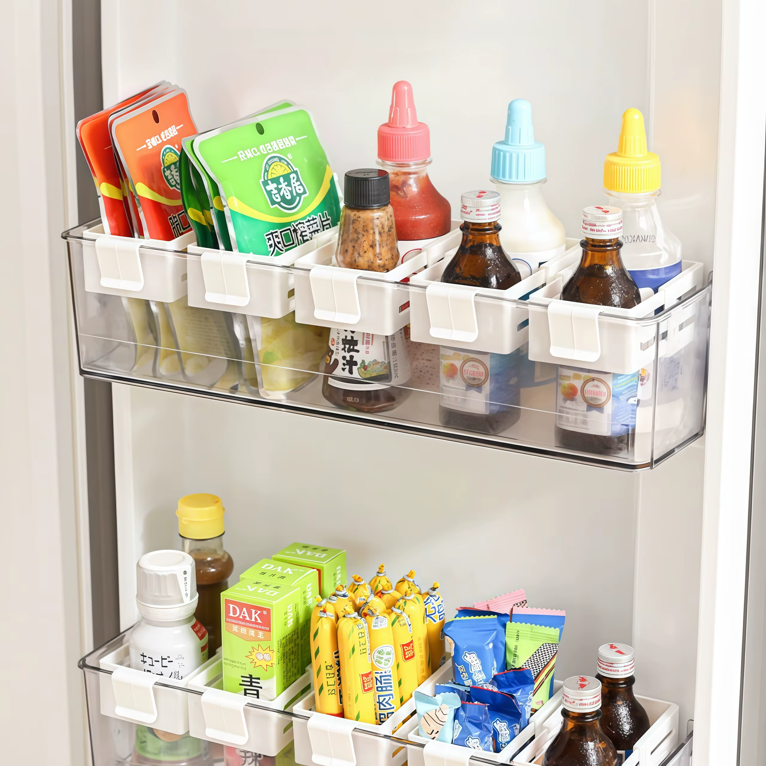 Diviseur de rangement latéral pour réfrigérateur, séparateur/baffle extensible, support de rangement pour boissons/sachets de sauce/collations