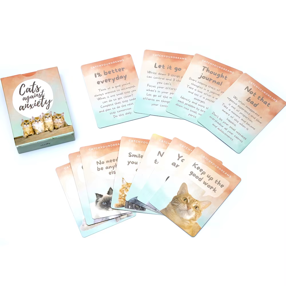 2025 nouveaux chats contre l'anxiété Tarot 50 cartes pour l'autiste et les Aphirmations du stress pour les émotions