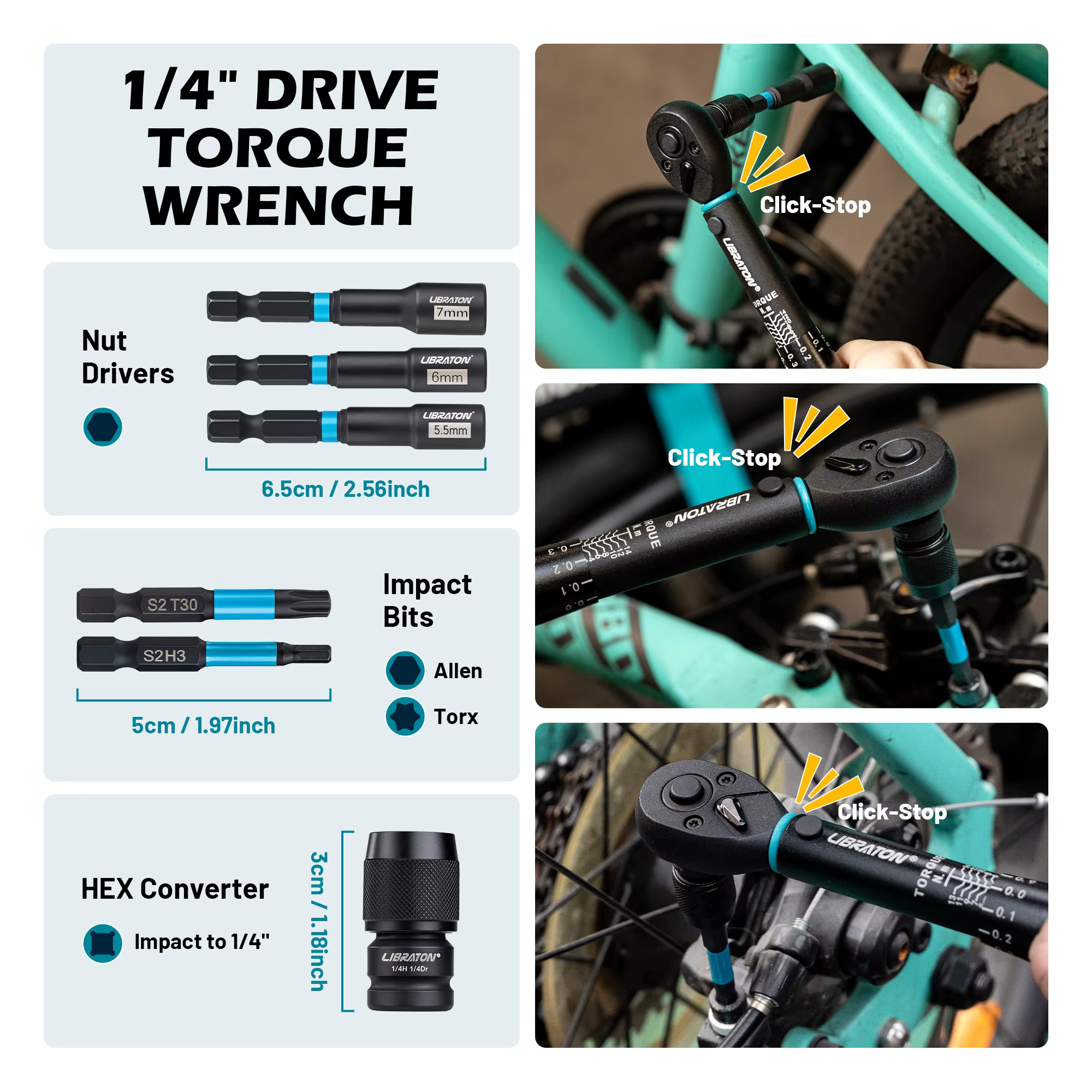 Clé dynamométrique de vélo 1/4 "2-14Nm