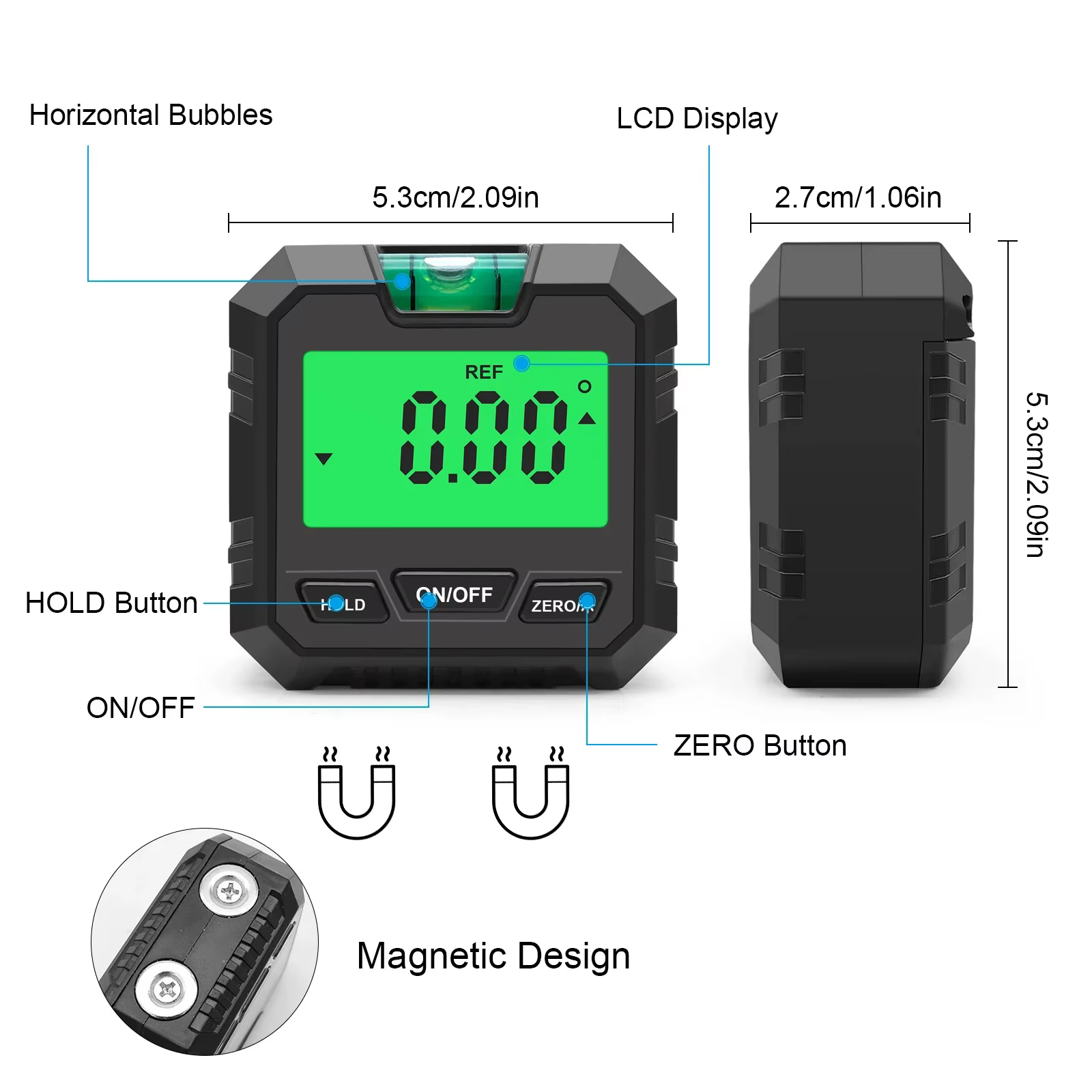 Jauge d'angle numérique 360 ° Mini inclinomètre de mesure avec Base magnétique