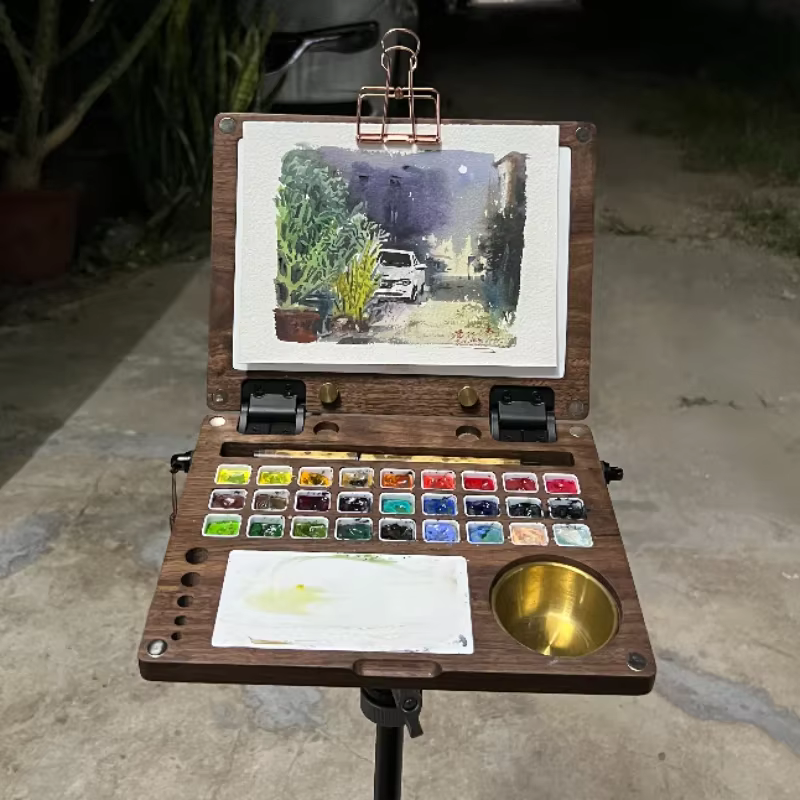 Boîte d'interconnexion en bois multifonctionnelle portable pour étudiants, palette de peinture de croquis de voyage, gouache, boîte de peinture à l'huile, fournitures d'art
