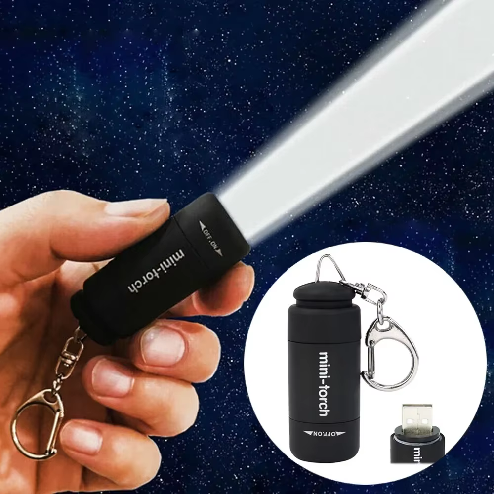 Mini lampe de poche LED aste par USB, lampe de bain multifonctionnelle, porte-clés de poche, étanche, extérieur, randonnée, camping