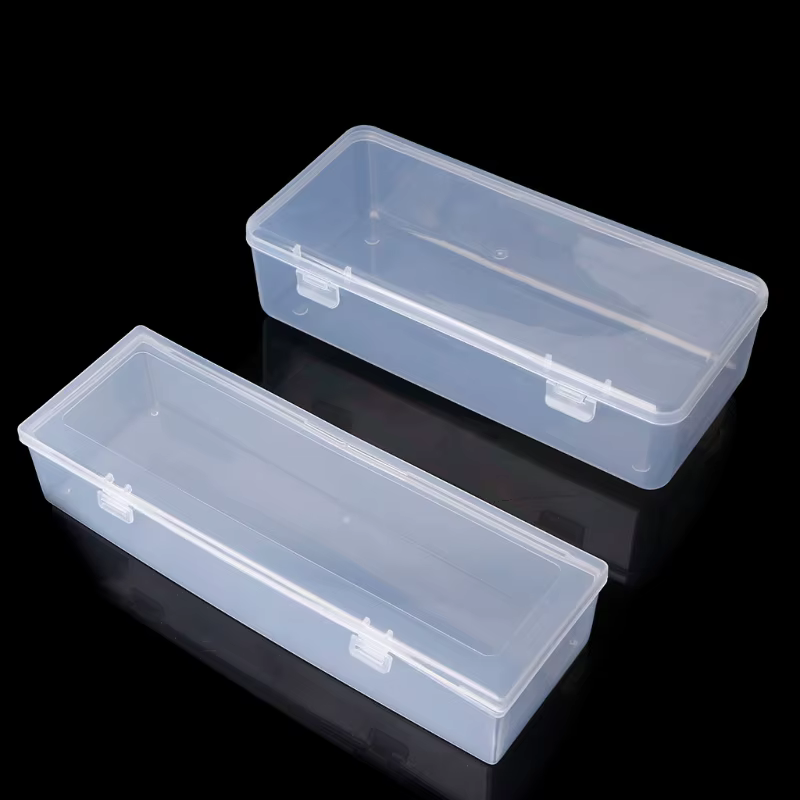 Boîte de rangement rectangulaire en plastique transparent