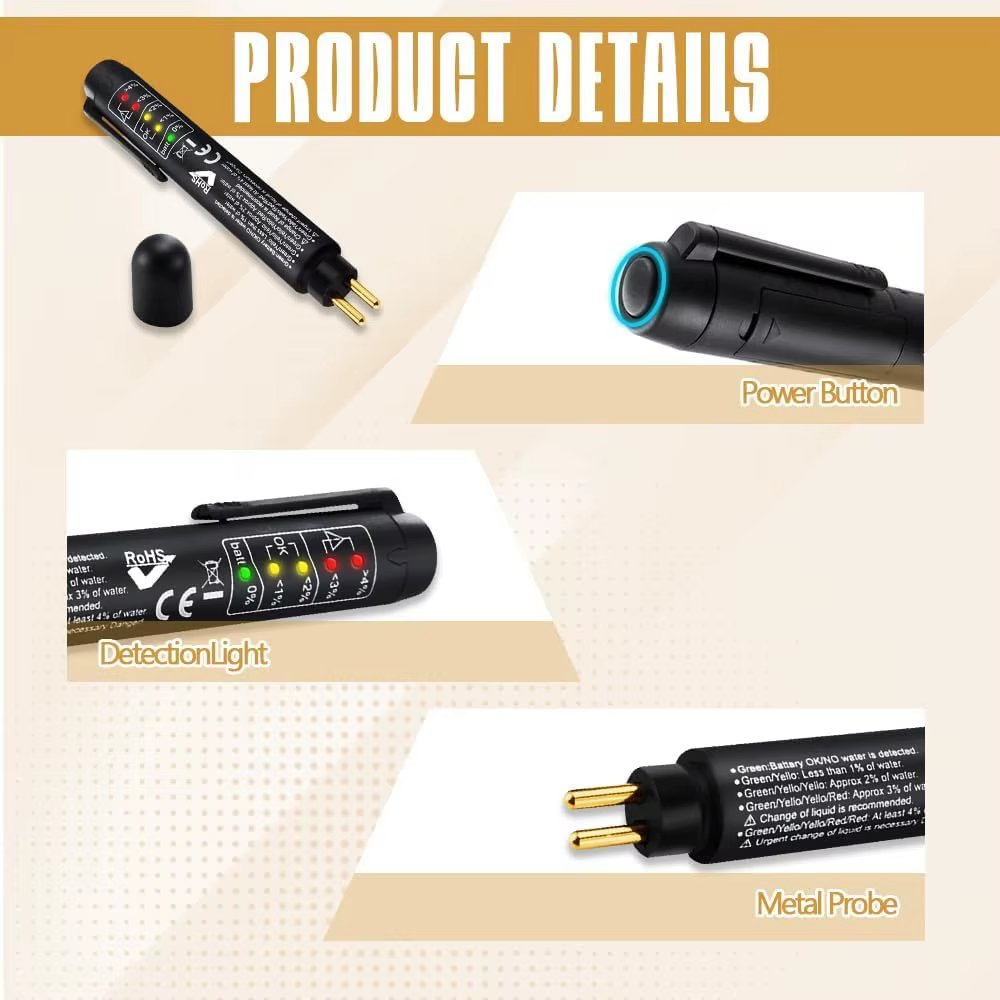 Stylo testeur de liquide de frein avec 5 indicateurs LED