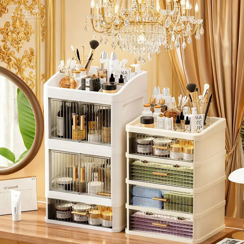 Texture luxueuse + rangement pratique : l'armoire de rangement pour maquillage est simplement incroyable, une armoire de rangement multifonctionnelle pour l'organisation de la maison, un incontournabl