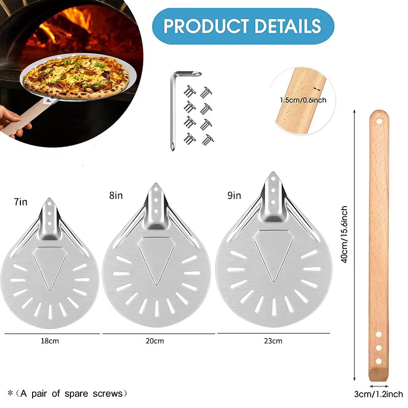 PGY Spatule à pizza perforée en aluminium de 7/8/9 pouces