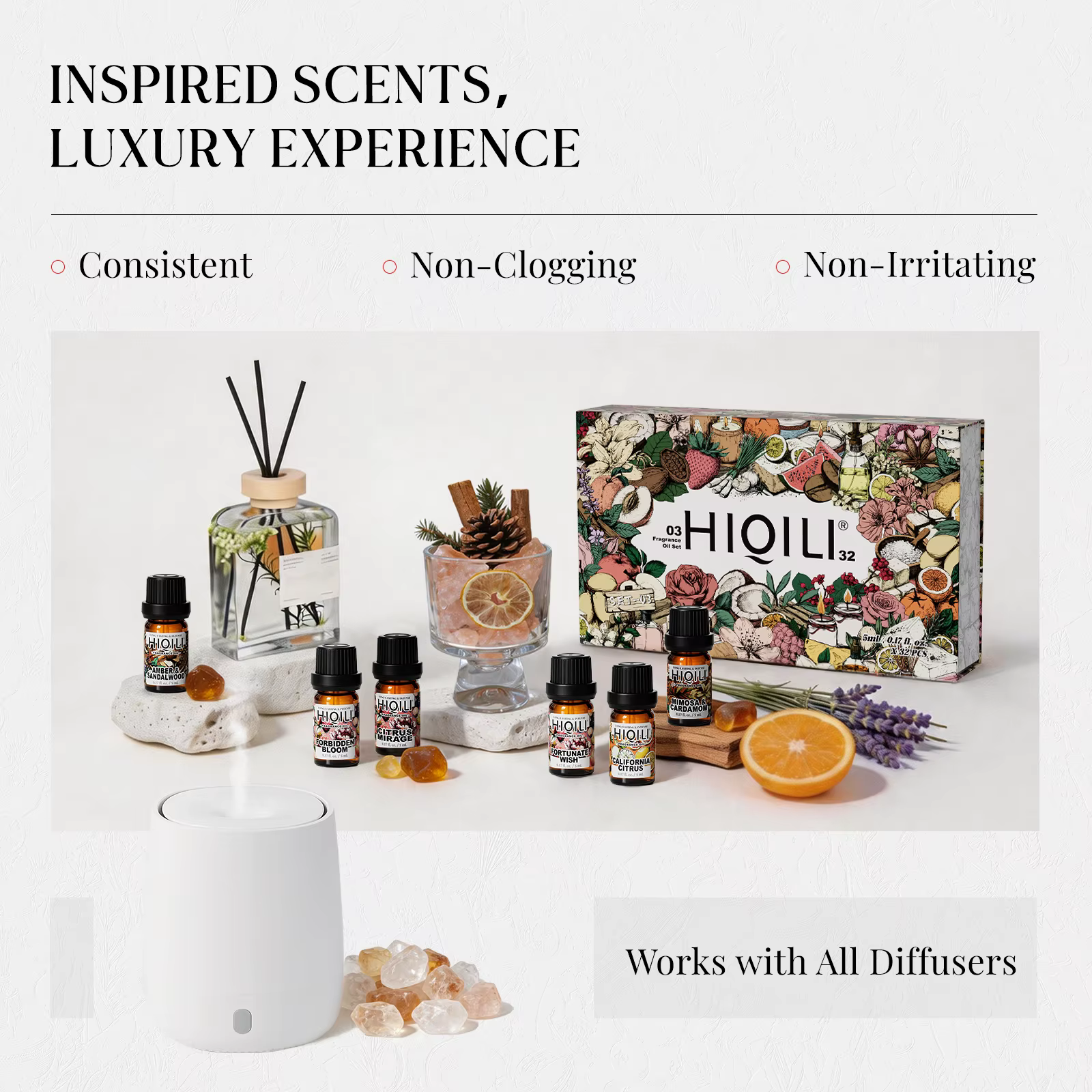 Coffret cadeau HIQILI, ensemble de 32 pièces, huile parfumée composite, pour filles et famille, pour diffuseur de parfum/humidificateur