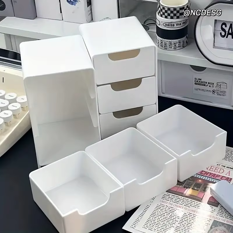 Boîte de rangement de cosmétiques en plastique à 3 niveaux