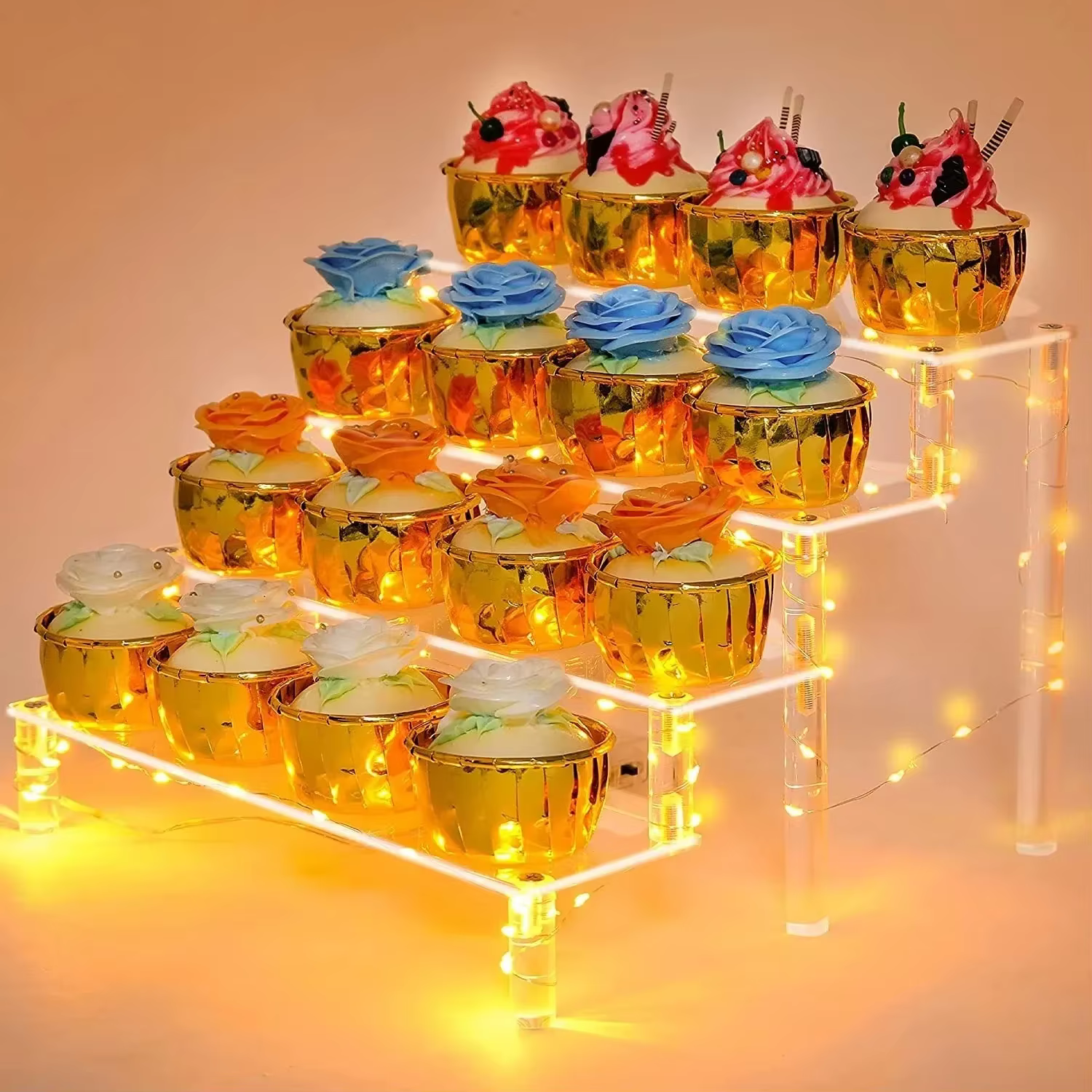 Présentoir en acrylique irisé à 1 à 5 niveaux, étagère sur support pour figurines, objets de collection, Cupcakes, parfums, décoration et organisation de bijoux