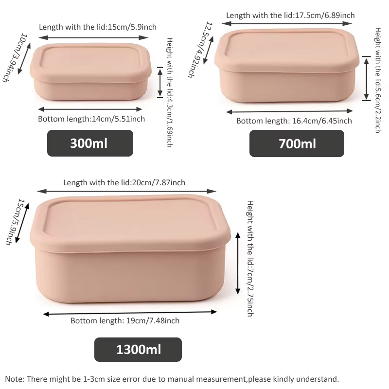 Boîte à déjeuner en Silicone 3 pièces/ensemble (300ml + 700ml + 1300ml)