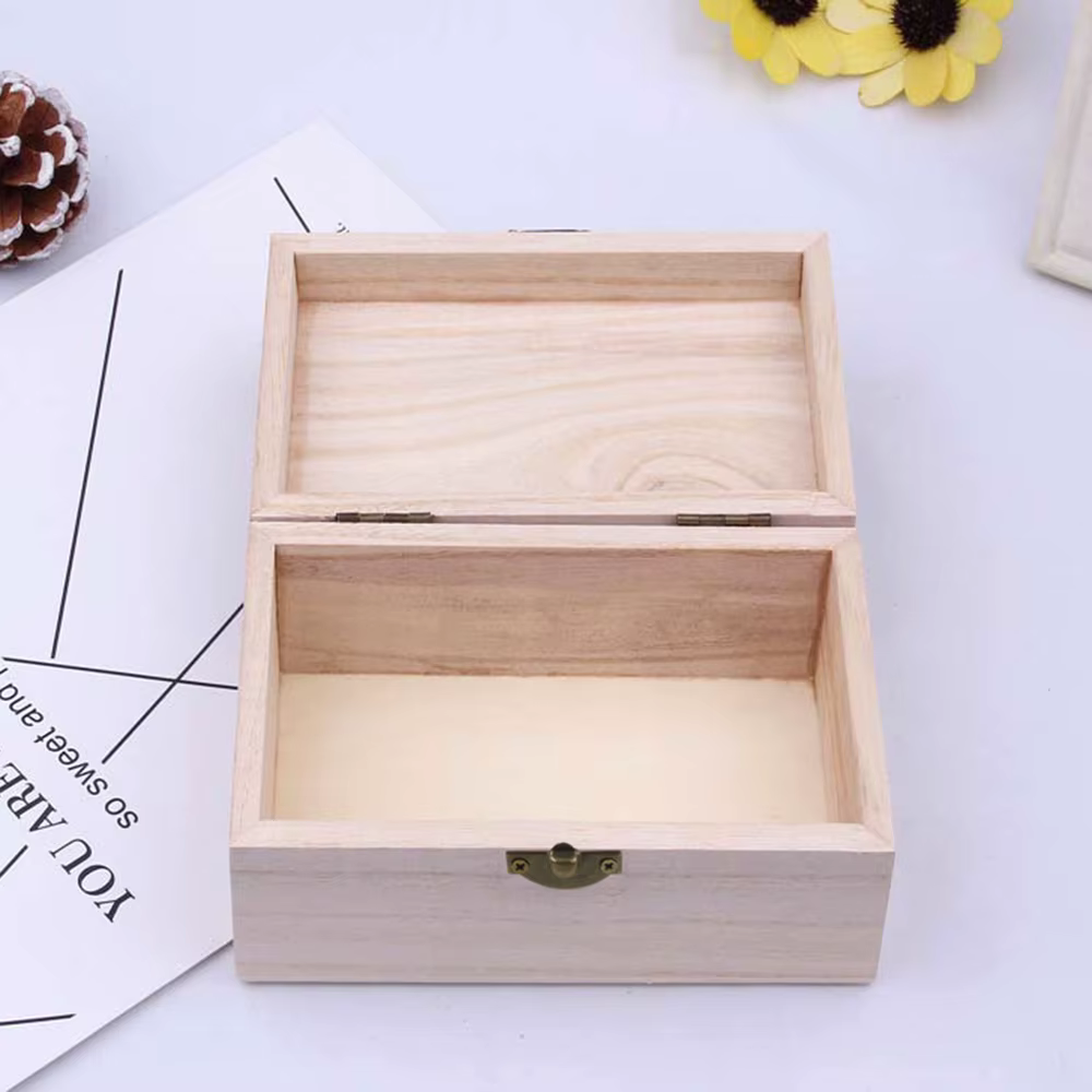Boîtes de rangement carrées en bois de pin écossais naturel