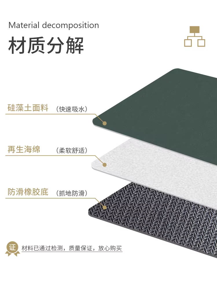 Tapis de salle de bain en diatomées, doux, absorbant l'eau, à séchage rapide, pour toilettes, antidérapant, pour porte, pour salle de bain