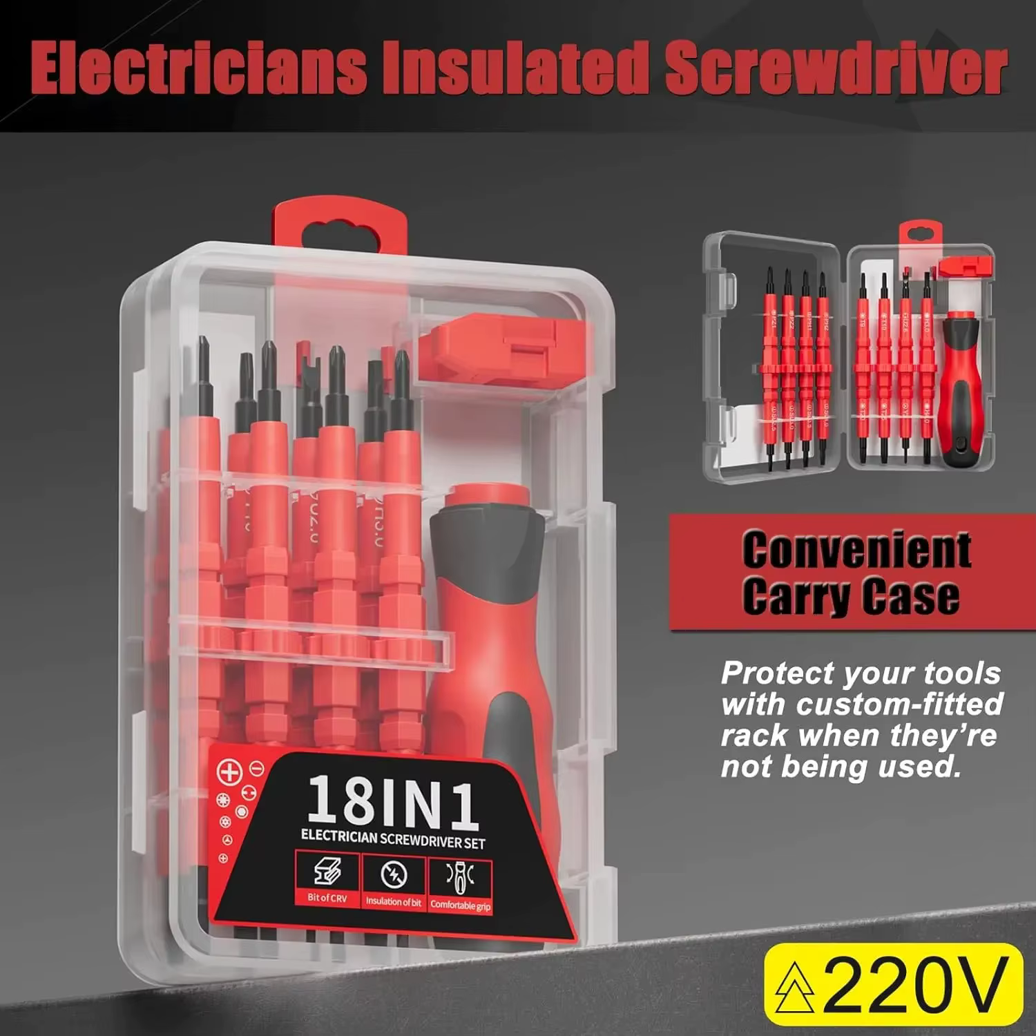 Insulated Screwdriver Set 18-in-1 with Case Electrician Special Set Flat Head torx