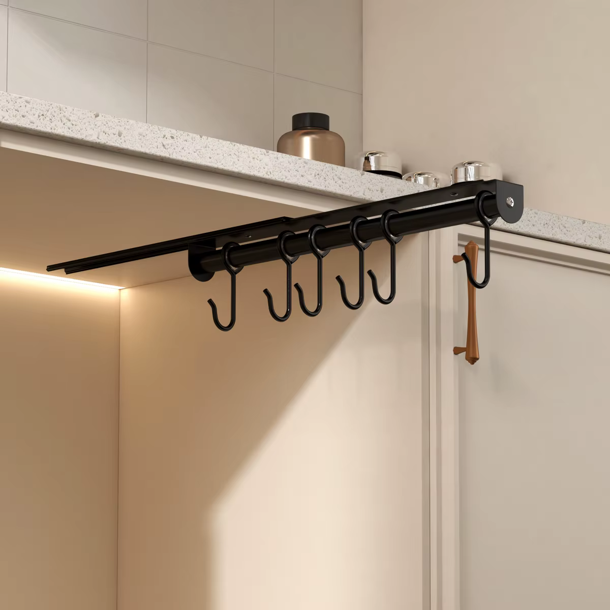 Étagère à ustensiles de cuisine, support de rangement suspendu pour casseroles et bols, plateforme de rangement coulissante multifonctionnelle, gain de place sur le comptoir