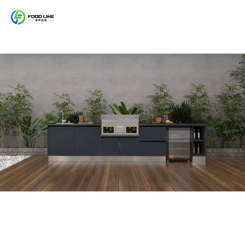 Cuisine extérieure personnalisée, plan de travail indépendant, étanche, respectueux de l'environnement, armoire en acier inoxydable 304