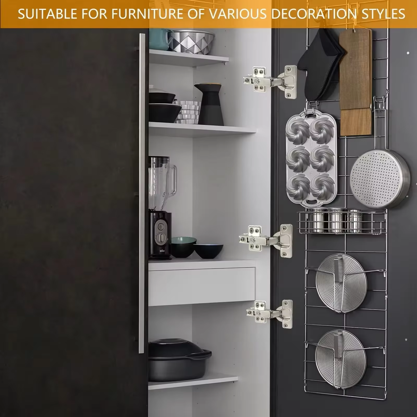 1PC Charnières de porte d'armoire avec amortisseur de fermeture douce pour meuble de cuisine et autres meubles