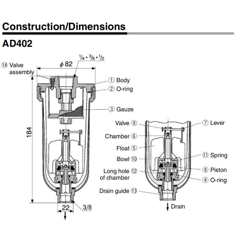 D402-04 Vanne de vidange automatique 1/2" NPT Emptier d'égouttement