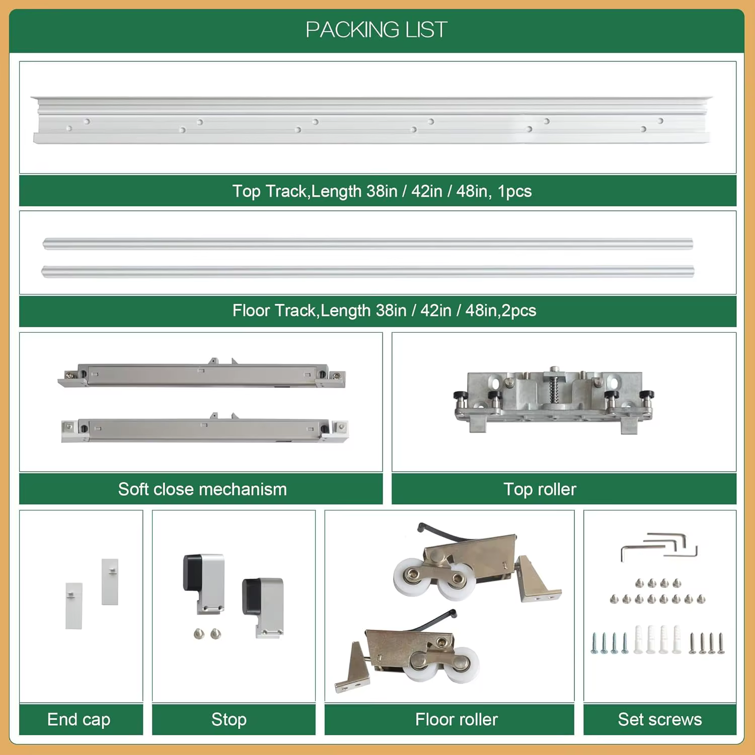 Kit de quincaillerie pour porte de grange dissimulée DIYHD 42'' (106 cm) avec système de rail mural à fermeture douce pour ouverture jusqu'à 34'' (86 cm)