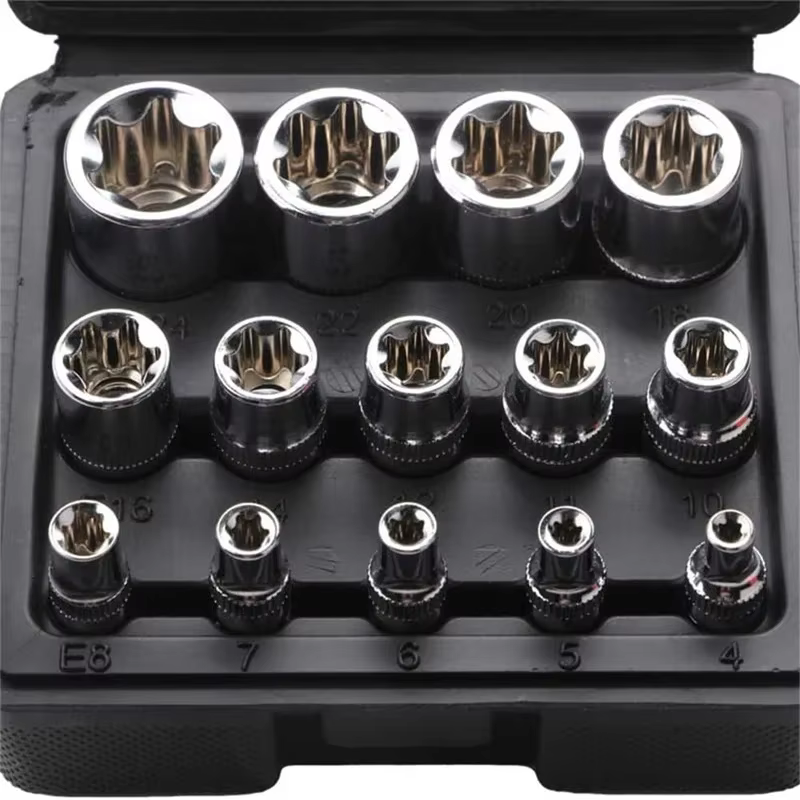 14 pièces/ensemble jeu de douilles Torx E femelle avec étui