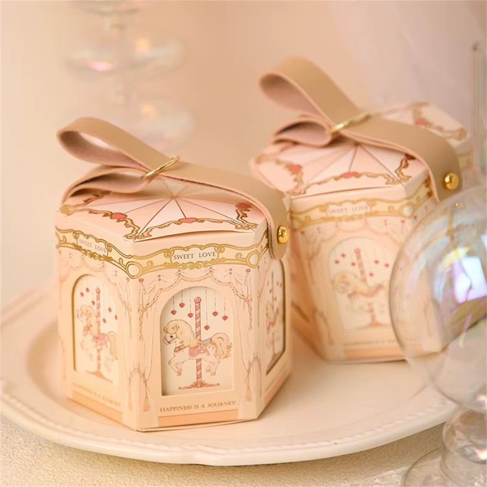 Carrousel en carton doré champagne, boîtes d'emballage pour faveurs de fête préChristophe, fournitures de décoration de fête d'anniversaire pour enfants, 1PC