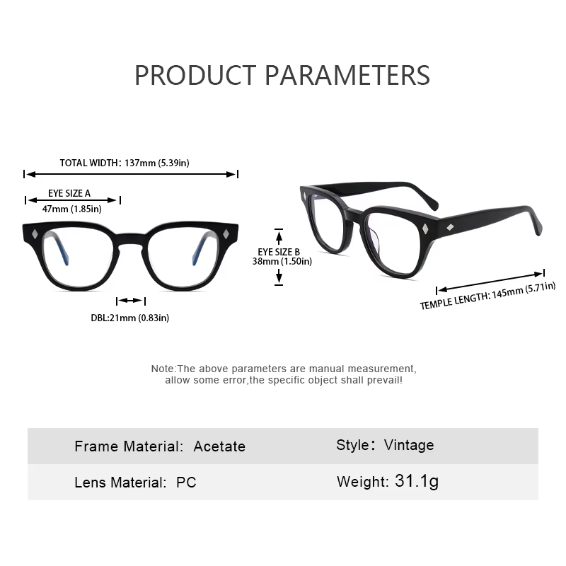 Nouvelles lunettes optiques élégantes avec design à rivets rétro, monture en acétate de haute qualité, unisexe, monture Johnny Depp, verres transparents.