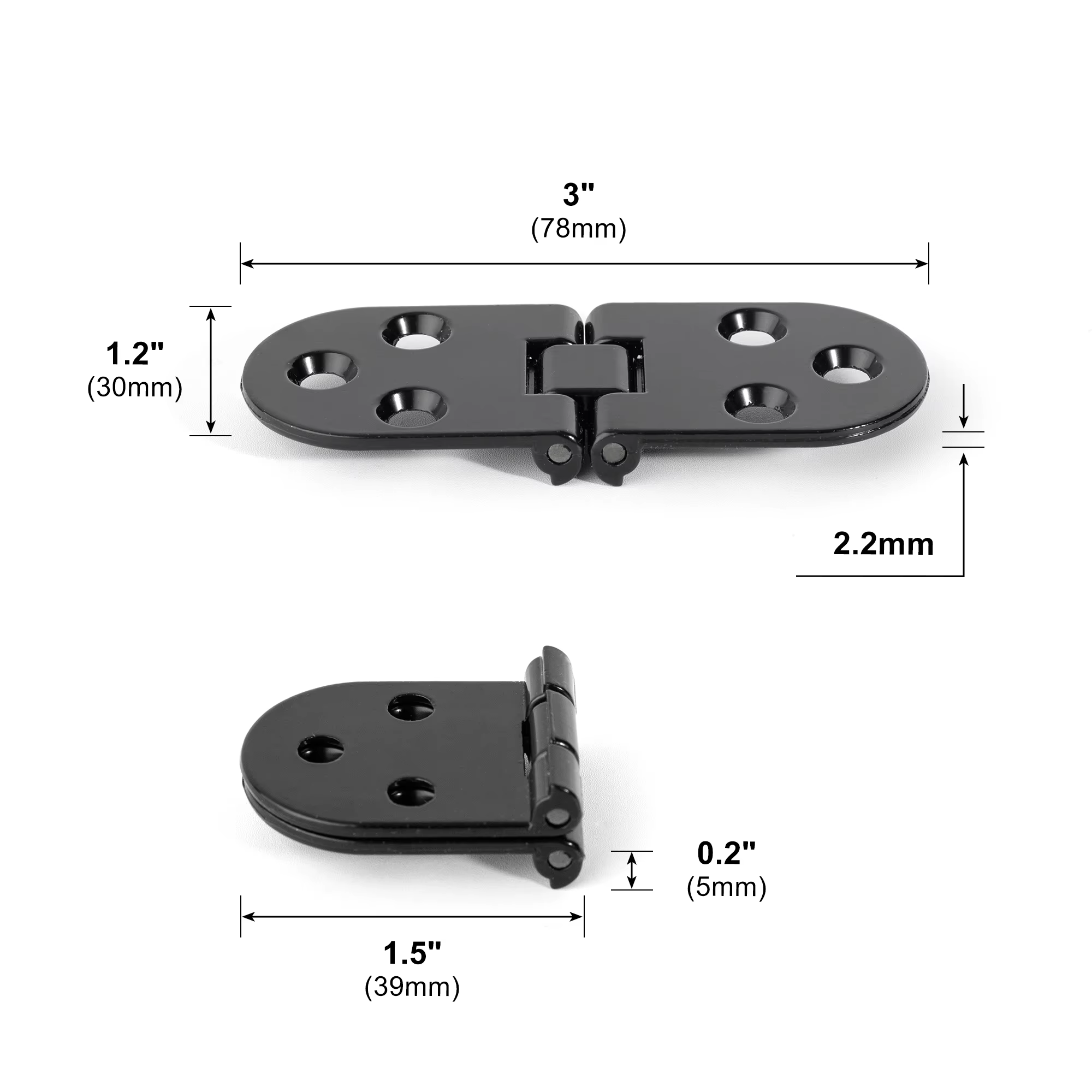 2 charnières pliables à 180 degrés en alliage de zinc