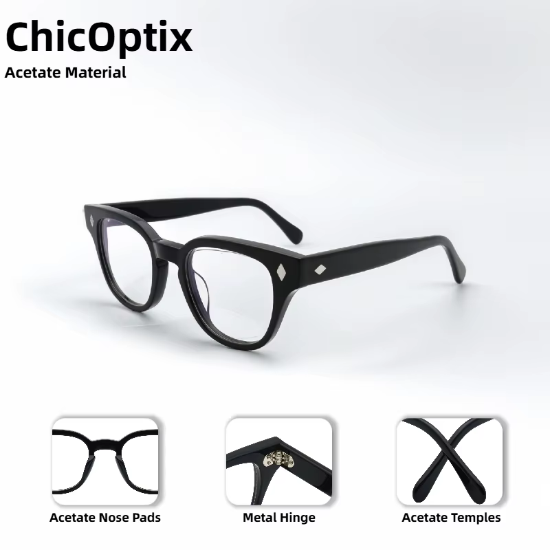 Nouvelles lunettes optiques élégantes avec design à rivets rétro, monture en acétate de haute qualité, unisexe, monture Johnny Depp, verres transparents.
