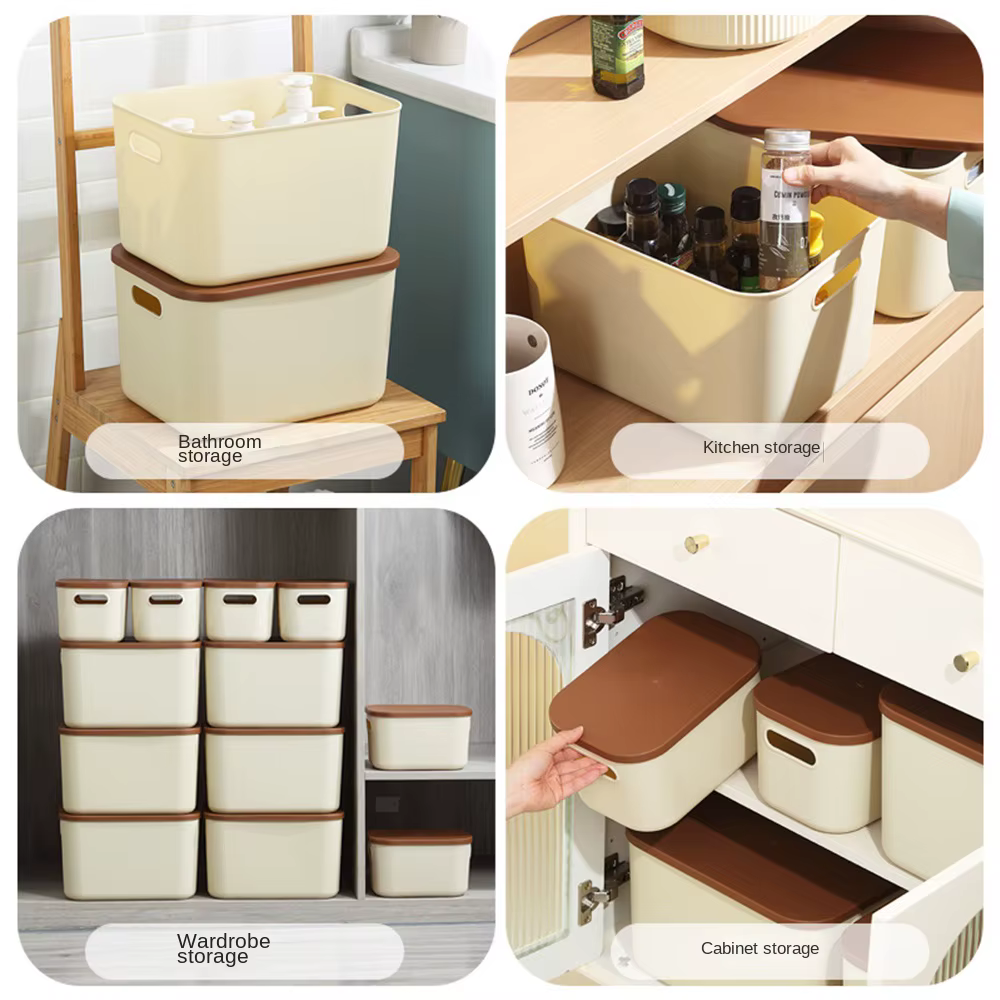 Boîte de rangement empilable avec poignée de couvercle