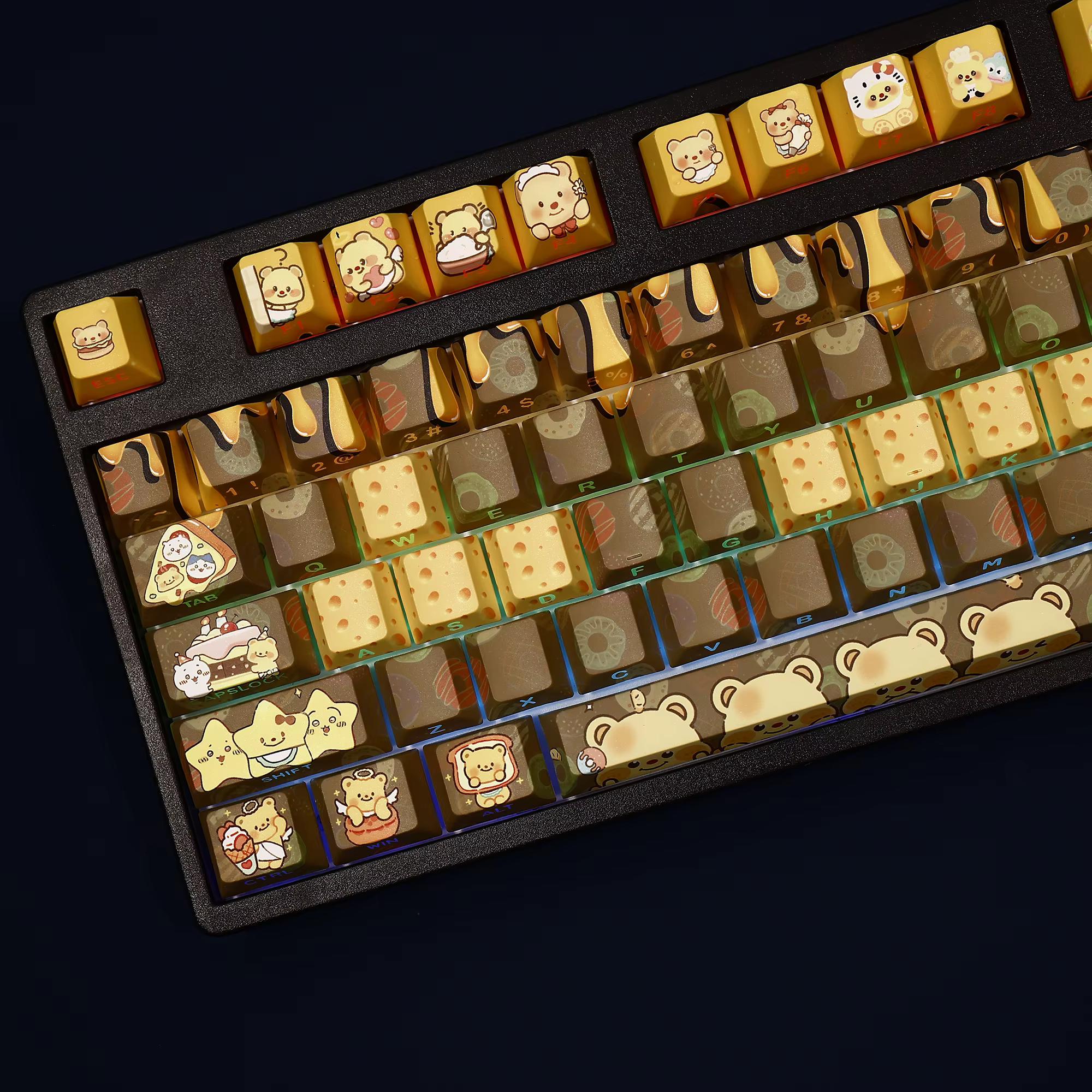 108 touches ours au beurre dessin animé mignon personnalisé PBT bricolage sous-lit imprimé rétro-éclairé Keycaps pour clavier mécanique MX Switch 87/91/104