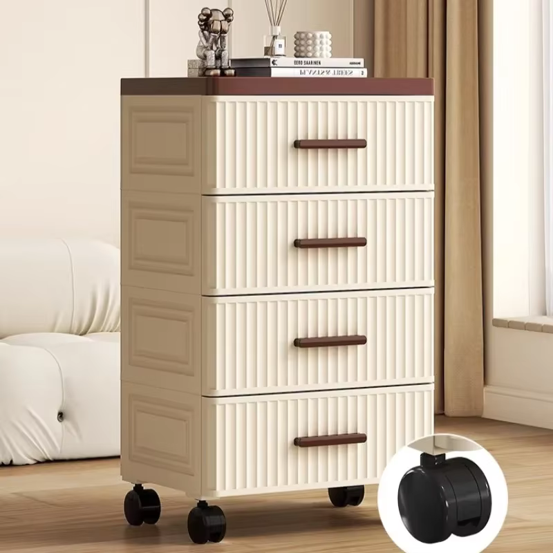Armoire de rangement haute en plastique avec tiroirs, unité d'organisation sur pied pour chambre et salon, commode moderne multi-niveaux avec roulettes