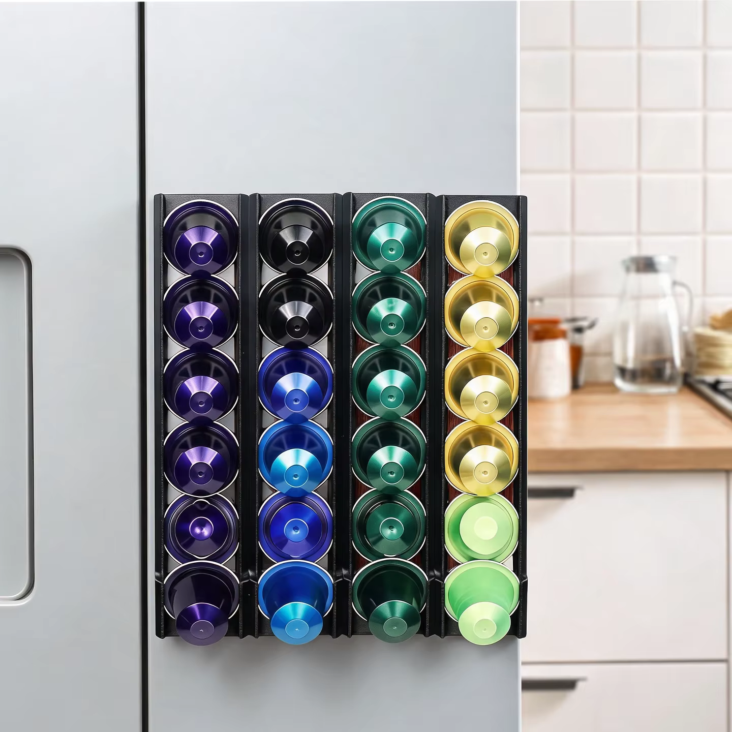 Bandes de rangement verticales pour capsules de café, lot de 4, auto-adhésives, sans perçage, distributeur de dosettes Nespresso, organisateur mural