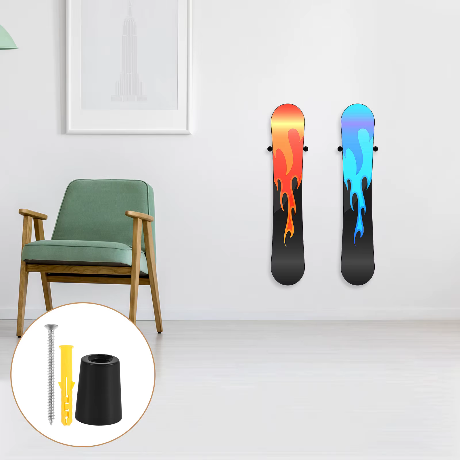 1 ensemble de supports muraux verticaux robustes pour skis, support multifonctionnel pour snowboard, pour garage, sous-sol, rangement d'équipements