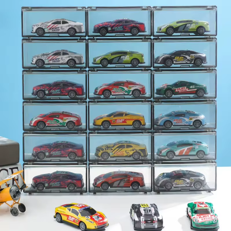 Boîte de rangement transparente pour voitures Hot Wheels 1/64, vitrine de présentation, anti-poussière, organisateur de parking, jouets pour garçons