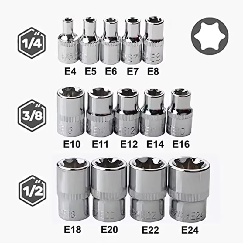 Jeu de douilles Torx E Star femelle E4-E24
