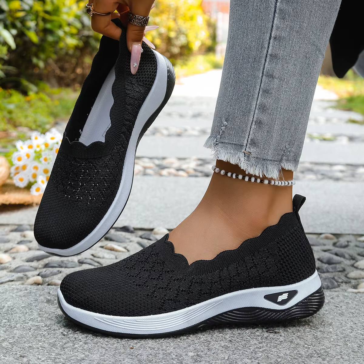Chaussures orthopédiques pour femmes, chaussures de marche en tricot, respirantes, à enfiler, mocassins souples, baskets compensées antidérapantes, chaussures décontractées confortables
